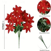 billige Kransar, Girlander &amp; Swags-2 bunter julestjerne med 7 røde kunstige julestjerneblomster og grønne plastblader til hjemmedekor, spisebord, bryllup, juletre og utstilling året rundt