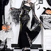 levne Šaty-gotický Maxi Šaty Top s pokrčením ramen Zvonové Čerodějnice Morticia Addamsová Krajka Samet Květinový Maškarní kostým Dámské Fantazie předvečer Všech svatých Karneval Výkon Párty Dospělí Vrchní deska
