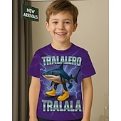 abordables Animaux 3D pour Garçon-T-shirt graphique pour garçon Tralalero Tralala Shark - T-shirt d&#039;été décontracté violet vif avec requin imprimé en 3D &amp;Baskets design respirant col rond manches courtes haut pour un usage quotidien