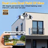お買い得  屋内IPネットワークカメラ-8メガピクセルのスマートワイヤレスWi-Fi屋外セキュリティカメラ、360パノラマ外角マウント、デュアルバレットカメラ、フルカラーナイトビジョン、スマートAIモーション検出、サウンドとモーションアラート