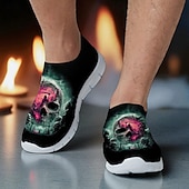 tanie Buty dla mężczyzn-Męskie trampki typu slip-on z nadrukiem czaszki ponurego żniwiarza – buty casualowe w stylu Halloween na imprezę, cosplay i do noszenia na ulicy