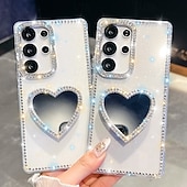 cheap Samsung Cases-Phone Case For Samsung Galaxy S25 S24 Ultra Plus S24 FE S23 A16 A55 5G A35 5G A15 Back Cover Mirror Kickstand Shockproof Heart Silicone