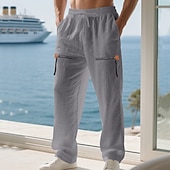 economico Vacanza-Per uomo Pantaloni di Lino Pantaloni Pantaloni Estivi Pantaloni da Spiaggia Coulisse Tasca Elastico in vita Semplice Comodità Traspirante Vacanza Quotidiano Ferie Hawaiano Boho Cachi chiaro Nero