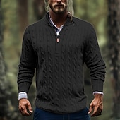 economico maglione pullover da uomo-Per uomo Maglione Maglioni con zip a un quarto Maglione a maglia A Coste Maglia Top Regolari Lavorato a maglia Semplice Collo alla coreana Moda Casual Vacanza Abbigliamento quotidiano Abbigliamento