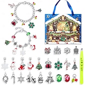 ieftine Calendarul Adventului-Brățări calendar de Advent de Crăciun 2025 pentru fete, kit de confecționare bijuterii DIY de 24 de zile cu 22 de mărgele cu pandantive și 2 brățări reglabile, cadou de numărătoare inversă de Crăciun