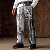 Недорогие мужские классические брюки с 3D-принтом-Мужские костюмы скелетов брюки классические брюки брюки костюма средняя талия темный панк готический стиль outdoor праздники прямые брюки с карманами весна осень 3D печать черно-белые черные
