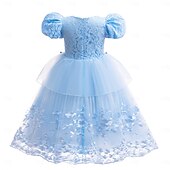 levne Dívčí halloweenské kostýmy-Děti Dívčí Šaty Pevná barva Krátký rukáv Párty Ležérní Módní Roztomilý Polyester Léto 4-12 let Nebeská modř Světle modrá