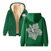 economico Felpa con cappuccio in pile-Per uomo Felpa con cappuccio a zip intera Felpa con cappuccio e zip Giacca in Pile Felpa con cappuccio in pile Nero Vino Rosso Verde Cachi Con Cappuccio Floreale Grafico Semplice Cerniera Tasca
