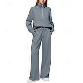 رخيصةأون بدلات رياضية-نسائي بدلة رياضية بنطلونات بنطلون واسع الساق دانتيل جيب لون سادة أطقم ملابس رياضية الخريف أسود أبيض الصالة الرياضية رياضات ركض ضد الهواء كم طويل رياضة ألبسة رياضية قابل للبسط عادي