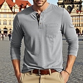 levne Pánská trička pro volný čas-Pánské Tričko Tričko Henley Trička Tričko Top Dlouhý rukáv Henley Jaro Podzim Bez vzoru Módní Designové Základní Kapsy Dovolená ulice Jdeme ven Fialová Top tričko pro muže
