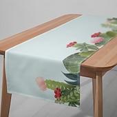 cheap Tablecloth-1pc Green Plant Table Runner, Digital Printed Rectangular Tablecloth for Dining Room, Wedding, Banquet, or Party Decoration