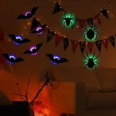 billige Halloween innendørs-Halloween 3D-flaggermus-edderkopp dekorative veggklistremerker LED-trykte flaggermusklistremerker avtakbare vindusdekor til bad, dør, hjem, soverom festartikler