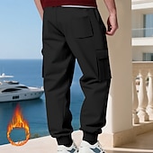 baratos Carga-Homens Calças Esportivas Calças de lã Corredor Calças de inverno Calça de moletom cargo Com Cordão Bolsos Cintura elástica Tecido Conforto Quente Esportes Diário Moda Casual Preto Branco