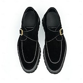 abordables Chaussures de Costume Classiques-Chaussures à boucle en cuir suédé marron pour homme - Chaussures classiques en cuir de vachette véritable de première couche pour le bureau et les occasions formelles