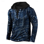 abordables Motif 3D-Homme Patchwork Sweat à capuche Sweatshirt Élégant Vintage Rétro À capuche Vêtements de rue Bleu Noir 2 Cordon de serrage Automne Hiver Designer