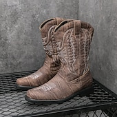 levne Cowboy &amp; Western Boots-Pánské kovbojské boty s hranatou špičkou, nazouvací boty do poloviny lýtek, ležérní obuv ve venkovském stylu pro každodenní nošení