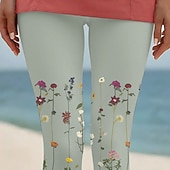 olcso -Női Nadrágok Leggingek Kényelmes leggings Utcai sikk Alkalmi Teljes hossz Magas derék Virágos Rugalmas derék Nyomtatott Lélegzési képesség Kényelmes Nyúlós Vakáció Utca Hétköznapi viselet Világoszöld