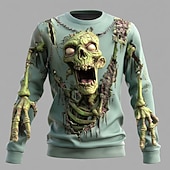 levne Halloween mikiny a svetry-Halloween Pánské 3D Zombie Mikina Punk Večírek Tričkový Dovolená Tmavě zelená Fialová Výstřih ke krku 3D Celý rok Návrhář