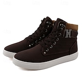 cheap Men&#039;s Sneakers-Men&#039;s Tan Faux Leather High-Top Sneakers with Lace-Up Design, Stylish Casual Shoes for Walking, Work and Weekend Outfits