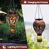 economico Luci paesaggistiche-1 pz 45cm luce solare da esterno a sospensione a forma di mongolfiera, luce di proiezione in ferro cavo, colibrì, fungo, cortile, giardino, terrazza, balcone, lanterna decorativa, luce da paesaggio