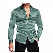 economico Camicie in raso da uomo-Per uomo Camicia Come la seta Camicia in raso Camicia elegante Camicia casual Camicia con Bottoni Semplice Matrimonio Doccia Nero Bianco Rosso Blu reale Manica Lunga Bavero Primavera &amp; Autunno Tutte