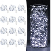 abordables Guirlandes lumineuses à piles-2m Guirlandes Lumineuses 20 LED Blanc Chaud Blanc Rouge Lumières de fil de cuivre Halloween Étanche Vacances Alimenté par piles