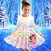 billiga 3D Cartoon Dresser-Flickor 3D Grafisk Sjöjungfru Klänning Långärmad Sommar Vår Semester Dagligen Helgdag Prinsessa Skön Ljuv Barn 4-12 år Vardagsklänning A linjeklänning Knälång Normal