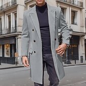 preiswerte Herren-Blazer &amp; -Anzüge-Herren Mantel Trenchcoat Langer Trenchcoat Urlaub Täglich Herbst Winter Polyester Winddicht Warm Oberbekleidung Bekleidung Mode Klassisch Einfach Tasche Revers Doppelreihig