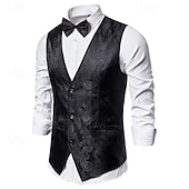 abordables Chaleco de hombre-Hombre Chaleco Formal Rendimiento Boda Primavera Otoño Ajustable Cachemir Botonadura Simple Escote en Pico Negro Azul Piscina Chaleco
