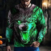  Per uomo 3D Lupo mannaro Maglietta Manica Lunga maglietta Stampa 3D Girocollo Camicia Moda Esagerato Streetwear Casuale Quotidiano Blu Viola Arancione Estate Primavera Autunno Abbigliamento S M L XL