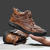 preiswerte Stiefeletten-Braune High-Top-Freizeitsneaker aus Leder für Herren mit Ziernähten und strapazierfähiger Gummisohle – modische Komfortschuhe für Outdoor und Stadt
