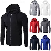 cheap Basic Hoodies-Men's Hoodie Full Zip Hoodie Light Grey Hooded Plain Zipper Pocket Casual Daily Sports &amp; Outdoor Streetwear Cool Sportswear Spring &amp;  Fall Clothing Apparel Hoodies Sweatshirts  Long Sleeve Loose Fit