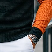 preiswerte Halloween Polos-Herren Waffel-Poloshirts Poloshirts Urlaub Lässig Gerippter Polokragen Langarm Mode Einfarbig Halloween Farbblock Knöpfe Herbst Frühling &amp; Herbst Normale Passform Orange / Schwarz Waffel-Poloshirts