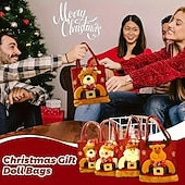 levne Dárkové balení-Sada 4 vánočních dárkových tašek pro panenky, mini plyšové sáčky s motivem Santa Clause a sněhuláka a sobů, sáčky na vánoční dárky