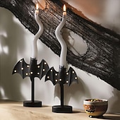 お買い得  ハロウィンの吊るし飾りとテーブルトップ装飾-ハロウィンキャンドルホルダー、大きなトゥインクルバットキャンドルスティック、ゴシックバットキャンドルホルダー、LEDトゥインクルライト付き、パーティーテーブルやキッチン用の不気味なトゥインクルバットデザイン &amp;マントルピース