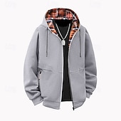 economico felpe con cappuccio da uomo di base-Per uomo Felpa con cappuccio Felpa con cappuccio a zip intera Rosso bordeaux Nero Marrone Cachi Grigio chiaro Con Cappuccio Semplice Patchwork Sport &amp; Outdoor Casuale Quotidiano Streetwear Cool