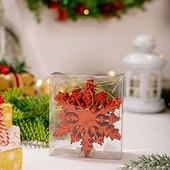 billige Ornamenter-6 stk. julesnøfnuggpynt, fargerike 3D-glitter-snøfnuggoppheng med gull-, rosa- og metalliske detaljer til juletre og høytidsdekorasjoner