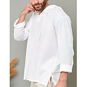 economico Classico-Per uomo Camicia Camicia di lino Camicia popover Camicia Estiva Abbigliamento da spiaggia Camicia con cappuccio Tinta unica Vacanza Streetwear Bianco Verde chiaro Blu Verde Manica Lunga Con Cappuccio