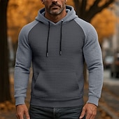 economico felpe con cappuccio da uomo di base-Per uomo Felpa con cappuccio Felpa con cappuccio a nido d&#039;ape Aalbicocca Nero Bianco Borgogna Grigio chiaro Con Cappuccio Colletto Mao Semplice Patchwork Blocco di colore Sport &amp; Outdoor Casuale