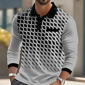 halpa Miesten geometrinen poolo-Miesten Geometrinen Polo Pitkähihainen Poolopaidat Kauluskäänne Business Casual Urheilu- ja treenivaatteet Arki-asut Tasku 3D-tulostus Napit Kevät Syksy Valkoinen Sininen Apila
