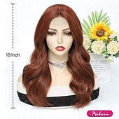 baratos Perucas Sintéticas sem Touca-Perucas ruivas de comprimento médio para mulheres, peruca de cabelo sintético ondulado de 18 polegadas com divisão central - peruca com linha capilar natural para uso diário em festas/Halloween
