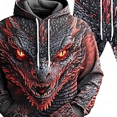 baratos Conjunto de Moletom 3D Masculino-Homens Dragão 2pcs Conjuntos de moletom 3D Moletom Moletom com capuz Manga Longa Calças compridas Com Capuz Casual Diário Roupa Esportiva Impressão 3D Primavera Outono Inverno Vermelho