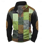billiga Geometriskt mönster-Herr Geometrisk Rutig Tröja Ledigt Långärmad Hög hals Semester Streetwear Rubinrött Blå Dragkedja Fjärdedels blixtlås Höst Vinter Designer