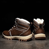 abordables Botas de invierno y nieve-Botas de trabajo clásicas con cordones de piel sintética color tostado para hombre: botines de seguridad duraderos para exteriores, construcción, senderismo y uso diario.