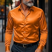 economico Camicie in raso da uomo-Per uomo Camicia Come la seta Camicia in raso Camicia elegante Camicia casual Camicia con Bottoni Semplice Formale Affari Nero Bianco Giallo Rosa Manica Lunga Bavero Primavera &amp; Autunno Tutte le