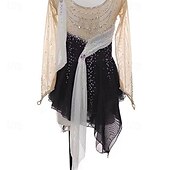 preiswerte Eiskunstlaufkleider-Eiskunstlaufkleid Damen Mädchen Eislaufen Kleid Schwarz Patchwork Daumenloch Netzstoff Spandex Dehnbar Training Übung Professionell Eiskunstlaufkleidung Thermowarm Kristall / Strass Langarm Eislaufen