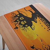 お買い得  ハロウィンキッチン-ハロウィンテーブルランナー - プリント柄の長方形テーブルクロス 33x180cm、レストランの宴会用不気味な装飾 &amp;パーティーダイニング（黒/オレンジ）