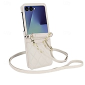 economico Cover Samsung-telefono Custodia Per Samsung Galaxy Z Flip 7 Z Flip 6 Z Flip 5 Z Flip 4 Copertura Posteriore con Cordino Slot per Carte Resistente agli urti Retrò TPU Pelle PU