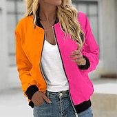 economico Negozio Grafico Felpe &amp; Cappucci-Per donna Giacca Casual Confortevole Patchwork Cerniera Casual Blocco di colori Uscire Weekend Cerniera Regolare Girocollo Vestibilità regolare Manica Lunga Capispalla Nero Bianco Rosa Autunno