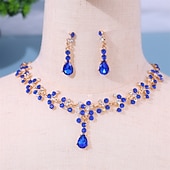 お買い得  ジュエリーセット-ジュエリーセット 2 グリーン ラインストーン 合金 1×ネックレス イヤリング 女性用 エレガント ヴィンテージ ファッション ビンテージ クラシック ジュエリーセット 用途 結婚式 パーティー バレンタイン